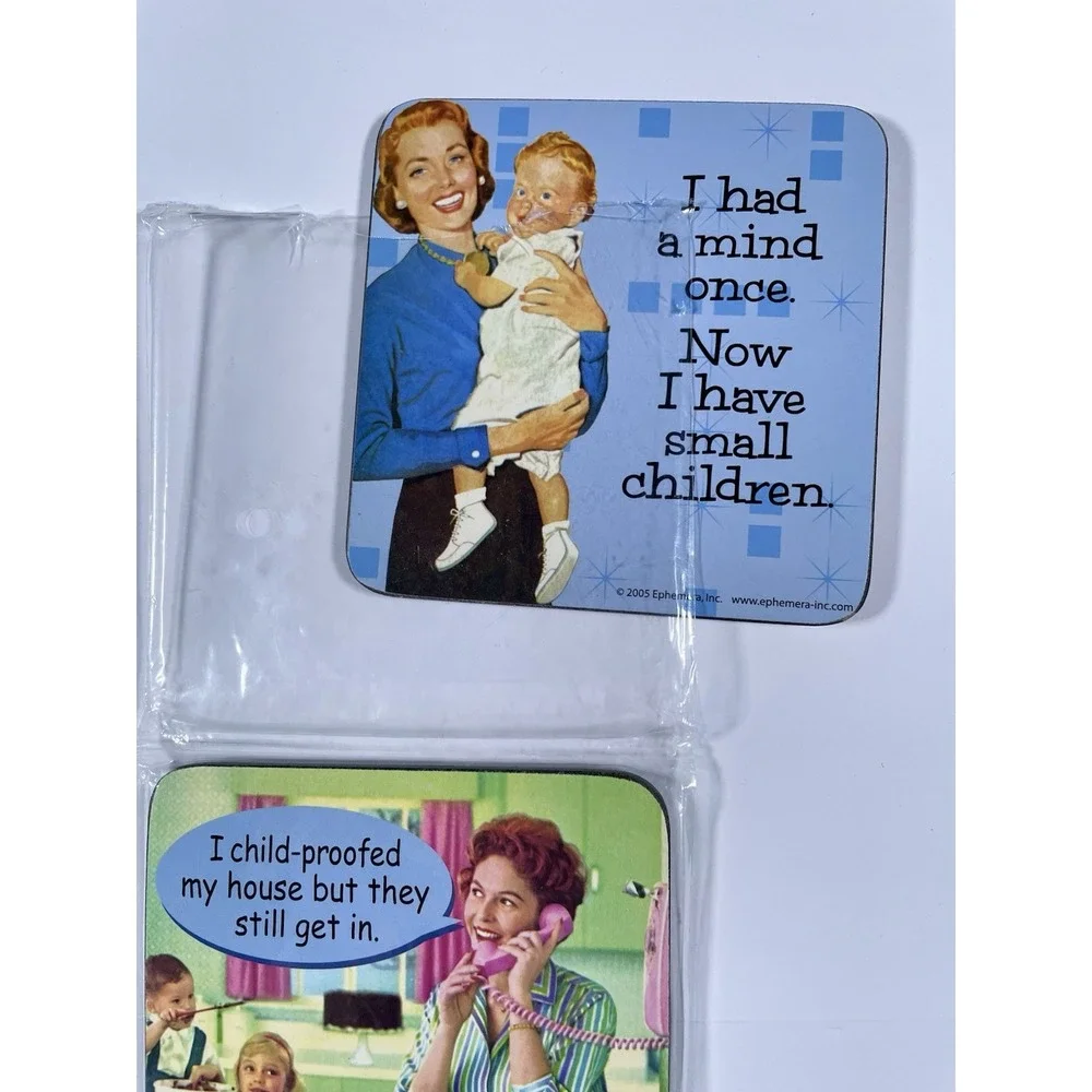 2005 Ephemera Coasters Housewife Mom Kids Joke Humor Illustrated Lot Of 4 New